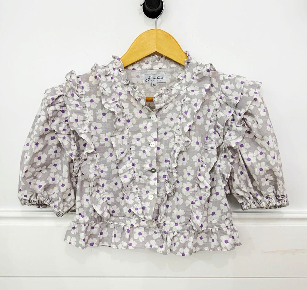 Sabo Girls XS Floral Ruffle Button-Front Long Sleeve Round Neck Blouse